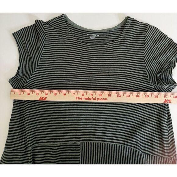 Eileen Fisher Size PM Petite M Linen Striped Dress Black Green Organic Short - Picture 7 of 10